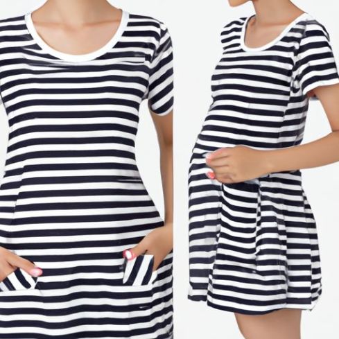 Stripe Nursing Breastfeeding Dress short skirt pregnancy clothing for Pregnant Women clothes 2021 Summer Maternity Dresses Short Sleeve
