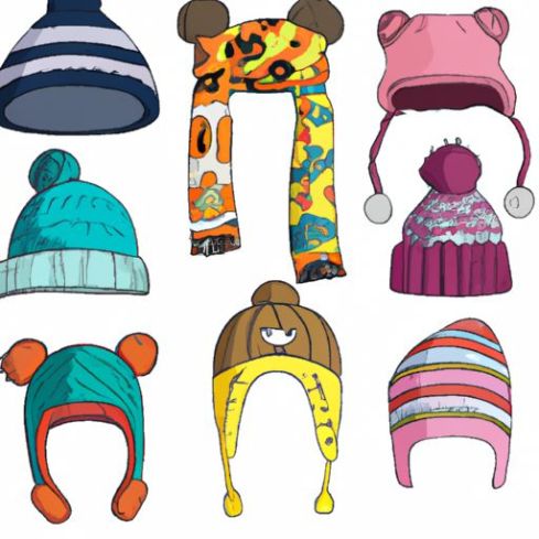 Hats And Scarf Set Baby headwraps kids headwear Winter Hat Set Girl Boy Cap Child Winter Earmuffs Hat Scarf Warm Set Kids Cartoon knitted