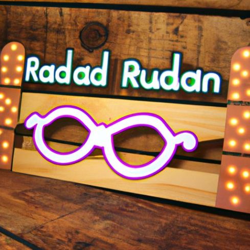 Sign With LED Light Muslim glasses novelty Islam Party supplies Ramadan supplies Ramadan Decorations DIY Mubarak Kareem Wooden