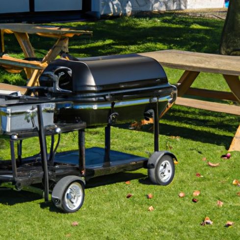 European Big Barbecue Black outdoor backpacking Outdoor Meat Smoker Square Large Charcoal Trolley Bbq Grill With Side Table Manufacturer 6-10 People