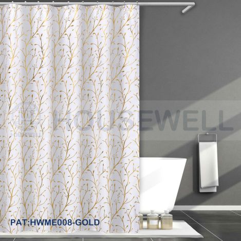 Printed PE/EVA Shower Curtain with rustproof grommets, Quick Drying, Eco-Friendly